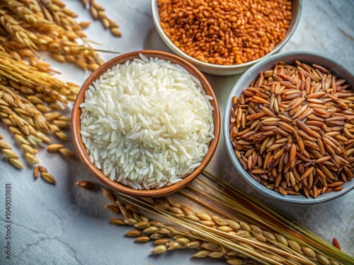 High-Quality Rice Grains Isolated on White Background for Culinary and Food Photography photo