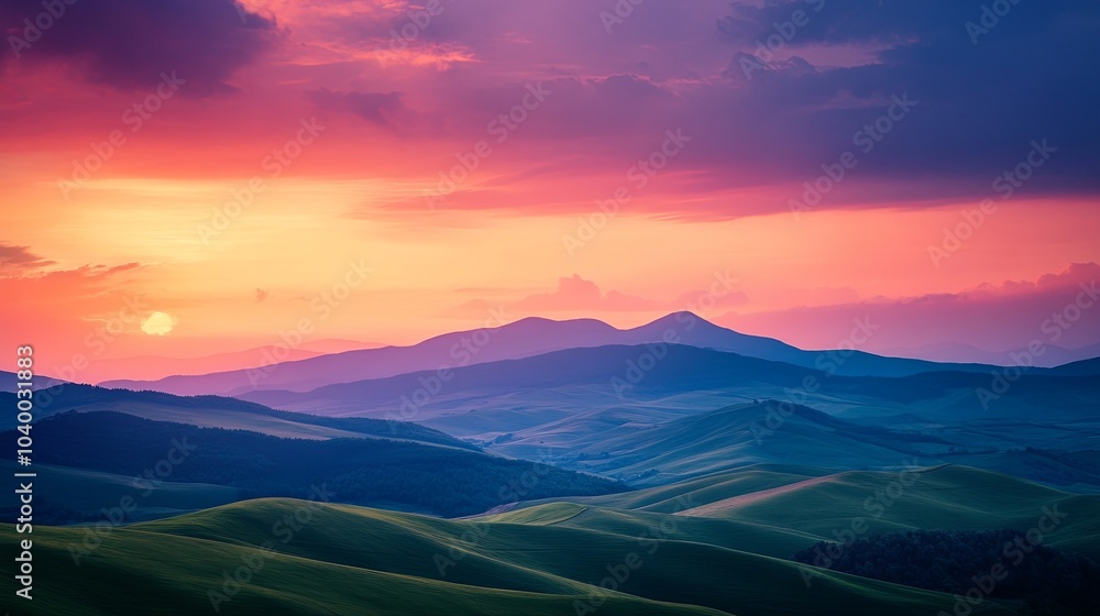 Obraz premium Serene sunset over rolling hills