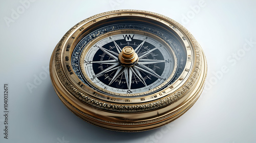 3D Floating ESG Strategy Compass with Community Cardinal Points Concept - Wide Shot of Ornate Compass Focused on ESG Principles & Community Values, Showcasing Sustainable Business Navigation