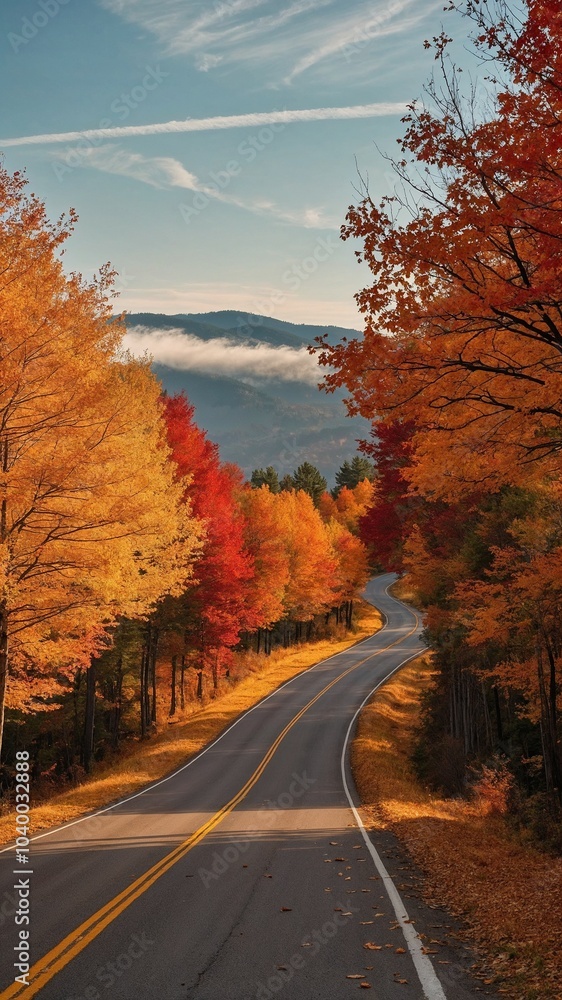 autumn scene featuring a winding golden road autumn scene featuring a winding golden road