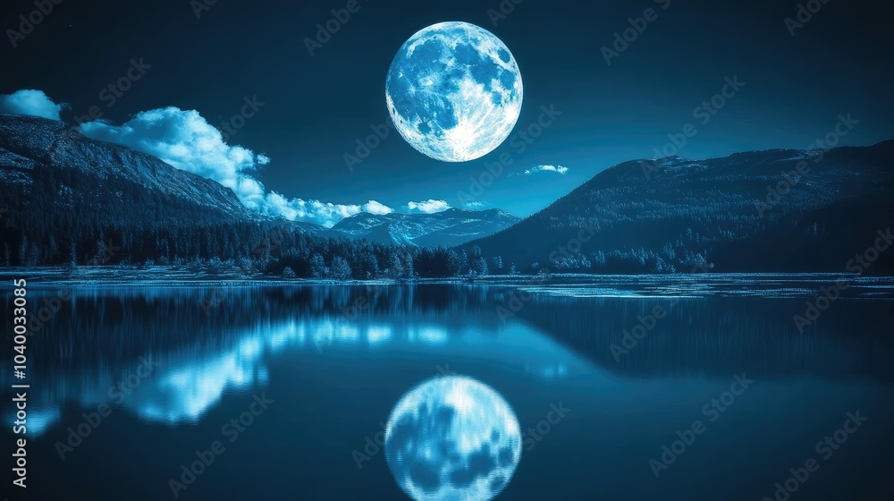 Serene Night Landscape with Full Moon Reflection Serene Night Landscape with Full Moon Reflection