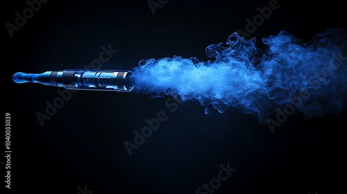 Artistic vapor trail flowing upward from an electronic cigarette device with dark background photo