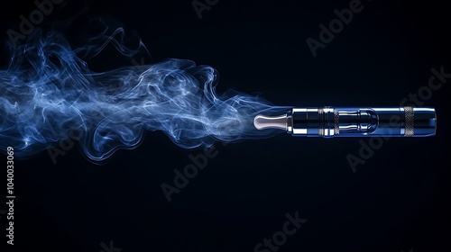 Artistic vapor trail flowing upward from an electronic cigarette device with dark background photo