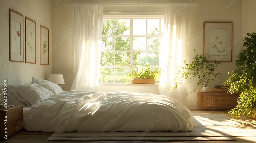 A cozy bedroom with crisp white linens draped over the bed, sunlight streaming through an open window, a gentle breeze carrying the fresh scent of laundry, soft and inviting ambiance, A cozy bedroom with crisp white linens draped over the bed, sunlight streaming through an open window, a gentle breeze carrying the fresh scent of laundry, soft and inviting ambiance,