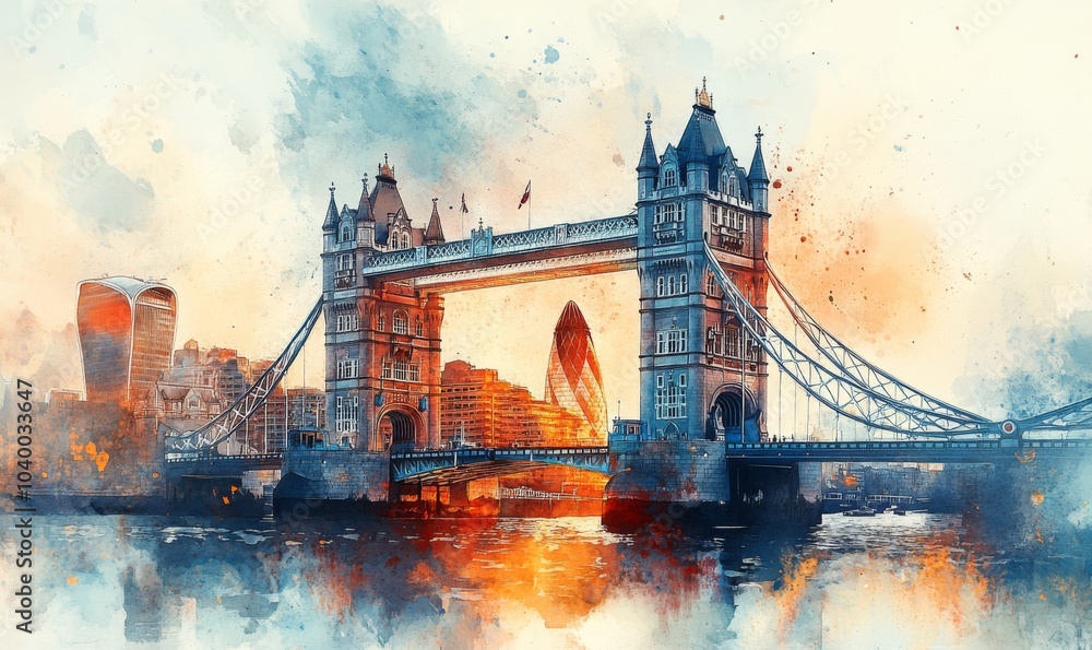 Obraz premium Watercolor the wonderful city of london, Tower Bridge
