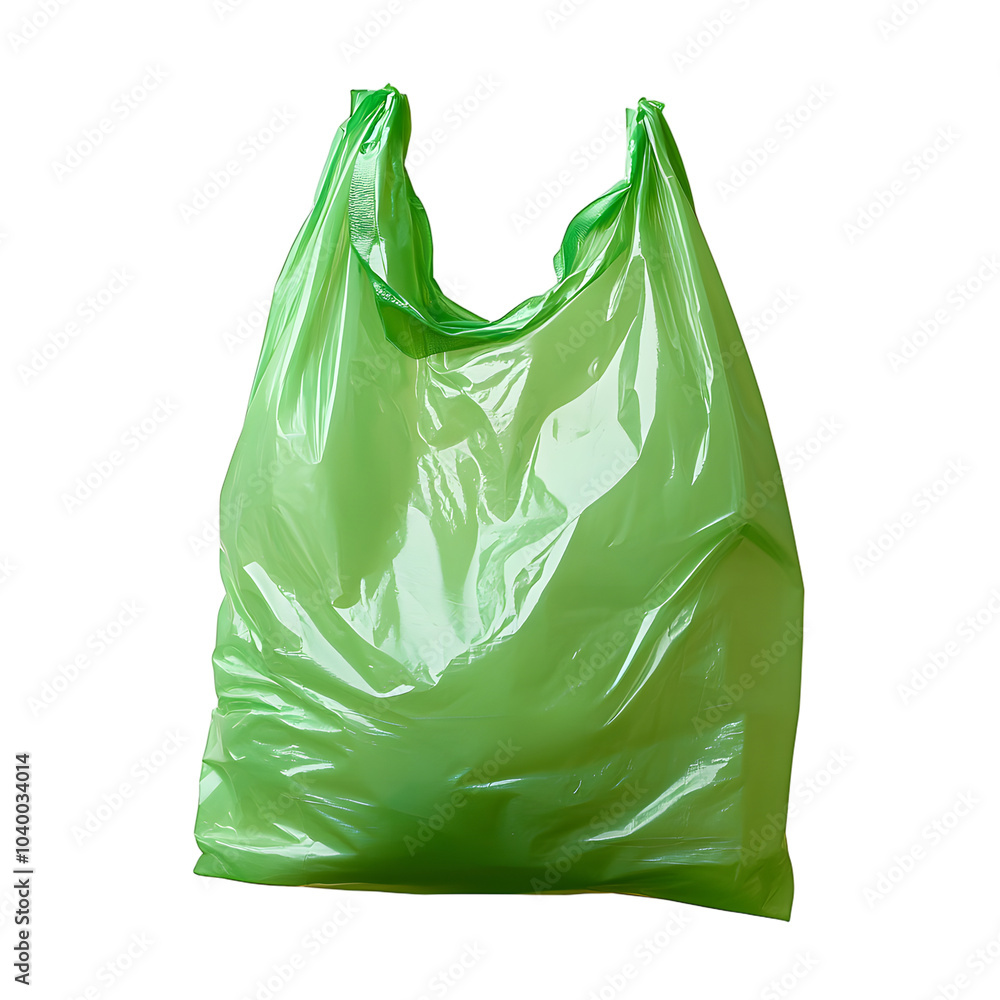 A green plastic bag is on a white background A green plastic bag is on a white background