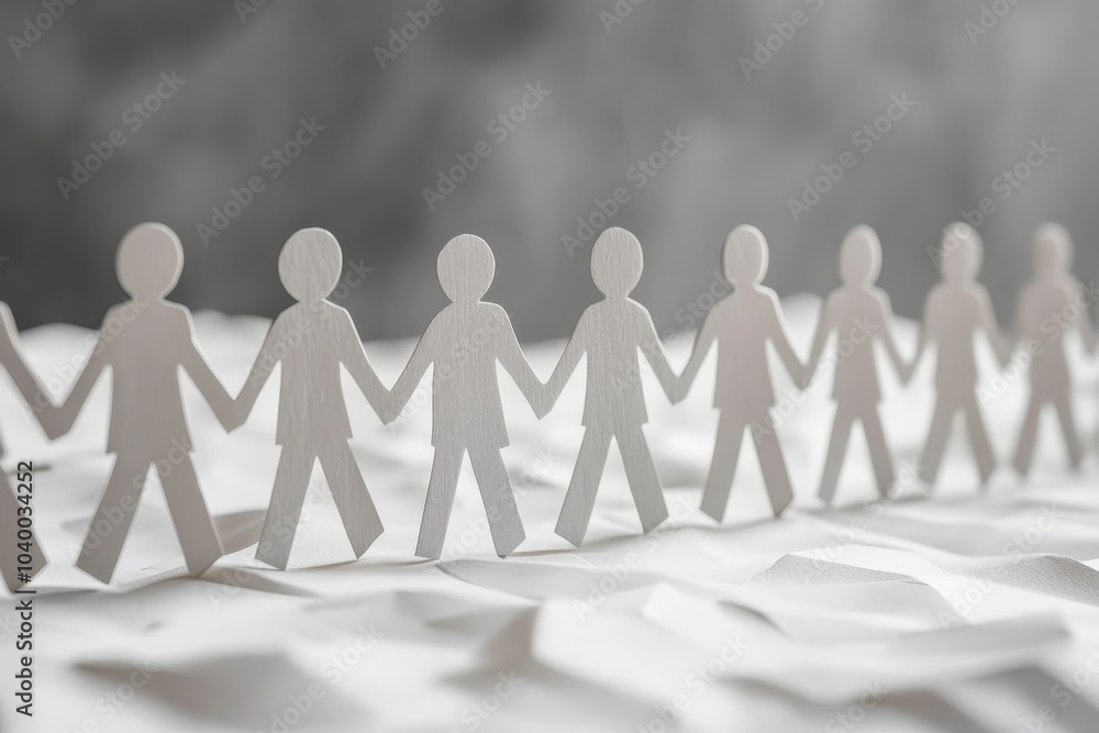 Paper figures holding hands on a textured background symbolize unity and collaboration Paper figures holding hands on a textured background symbolize unity and collaboration