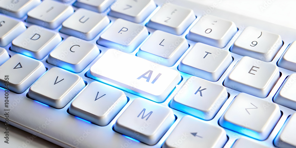 Close Up Keyboard Keys Spelling AI Illuminated Macro Shot Focus on A I Brightly Glowing Signifying AI Central Role Business Technology Space for Copy in Photo Stock Concept Close Up Keyboard Keys Spelling AI Illuminated Macro Shot Focus on A I Brightly Glowing Signifying AI Central Role Business Technology Space for Copy in Photo Stock Concept