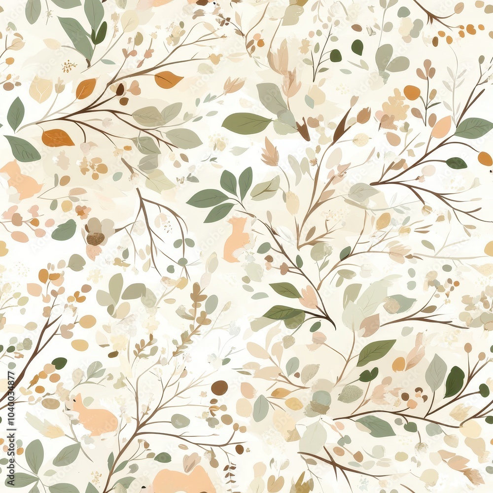 Charming Seamless Pattern of English Flora and Fauna Charming Seamless Pattern of English Flora and Fauna