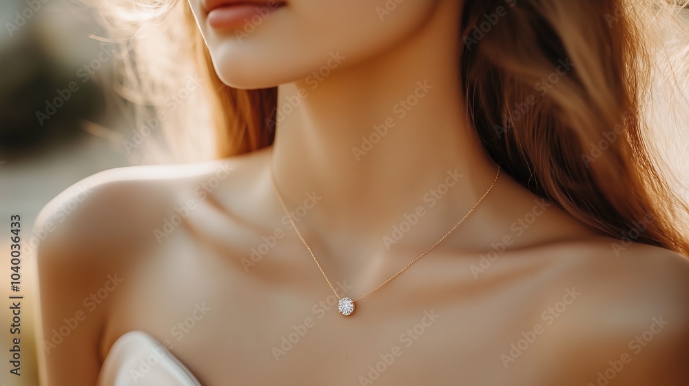 Woman showing a precious diamond necklace around her neck Woman showing a precious diamond necklace around her neck