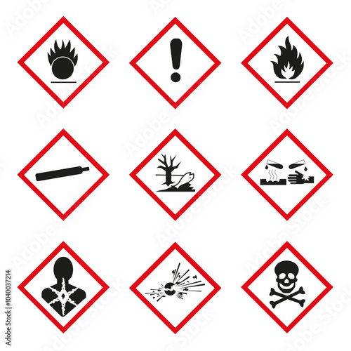 Globally polluting system. Hazardous materials. Warning signs.