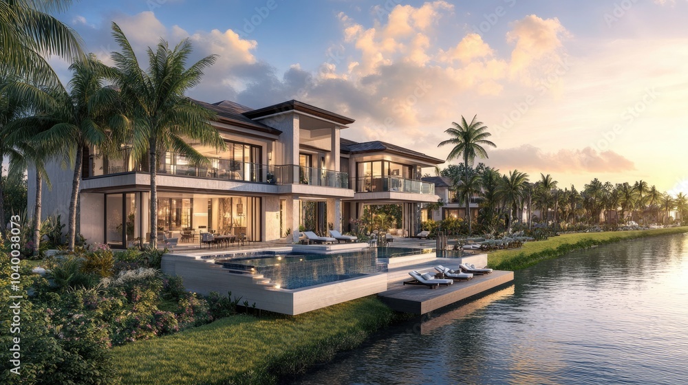 Fototapeta premium Luxury Waterfront Villa with Modern Architecture
