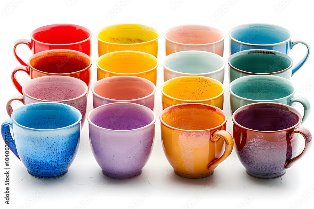 A Vibrant Collection of Colorful Ceramic Cups Displayed in a Beautiful Arrangement A Vibrant Collection of Colorful Ceramic Cups Displayed in a Beautiful Arrangement