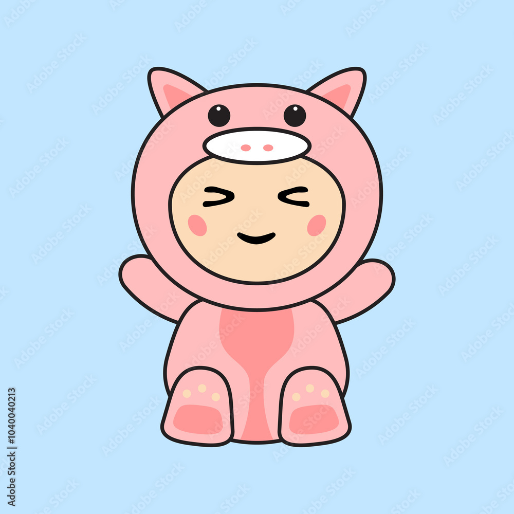 Fototapeta premium Cute Kids Character in Pig Costume