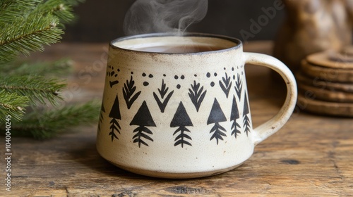 Wallpaper Mural Rustic mug with steam and decorative patterns Torontodigital.ca