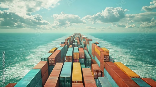 Navigating impassable trade barriers visualizing a world of global shipping challenges amidst endless ocean photo