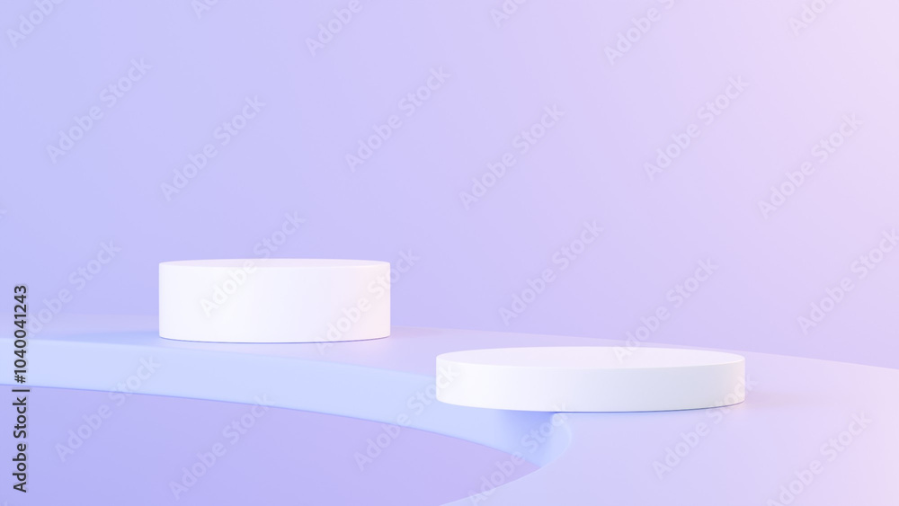 3D product is elegantly displayed on a platform adorned with a purple backdrop and soft pink-tinted lighting. Abstract geometric platforms are designed to showcase merchandise in a landscape 3D product is elegantly displayed on a platform adorned with a purple backdrop and soft pink-tinted lighting. Abstract geometric platforms are designed to showcase merchandise in a landscape