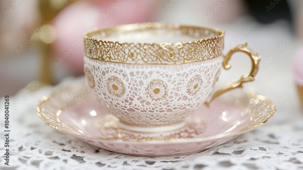 Elegant Porcelain Tea Cup with Intricate Lace Design Elegant Porcelain Tea Cup with Intricate Lace Design