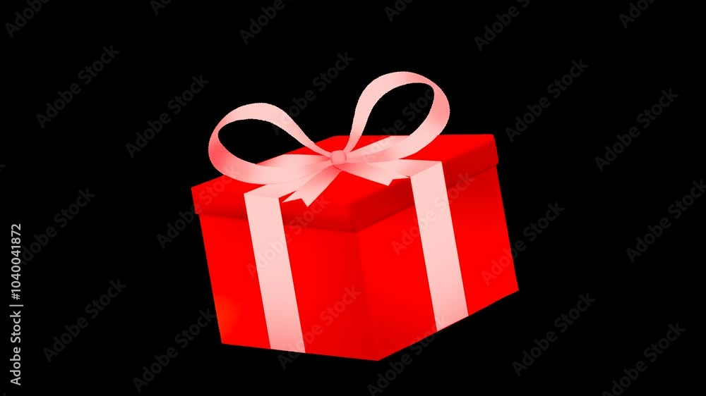 Animated red gift box, for Christmas. Isolated on transparent background with alpha channel.