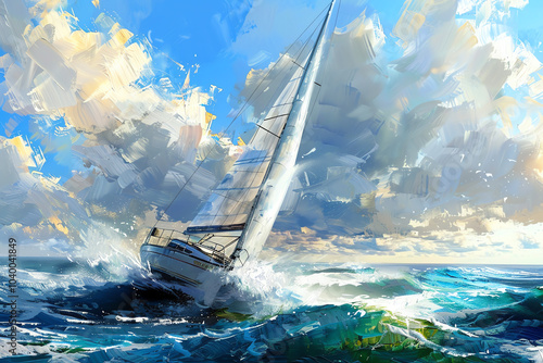 Capture the exhilarating fusion of Maritime adventures and Extreme sports in a vibrant Impressionistic setting Show a dynamic scene of sailing or surfing with soft brushstrokes and bold colors