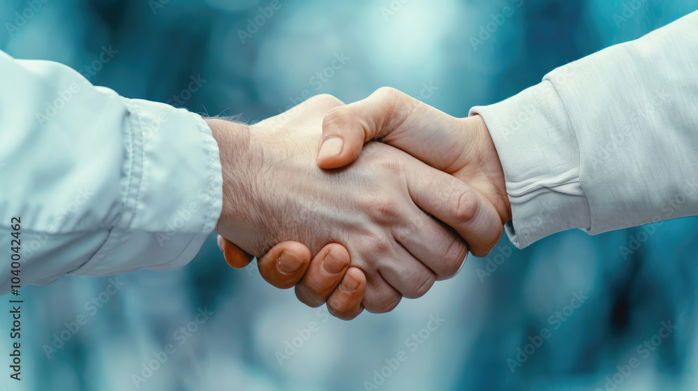 A close-up of two hands engaged in a handshake, symbolizing agreement, partnership, or collaboration against a blurred blue background. A close-up of two hands engaged in a handshake, symbolizing agreement, partnership, or collaboration against a blurred blue background.