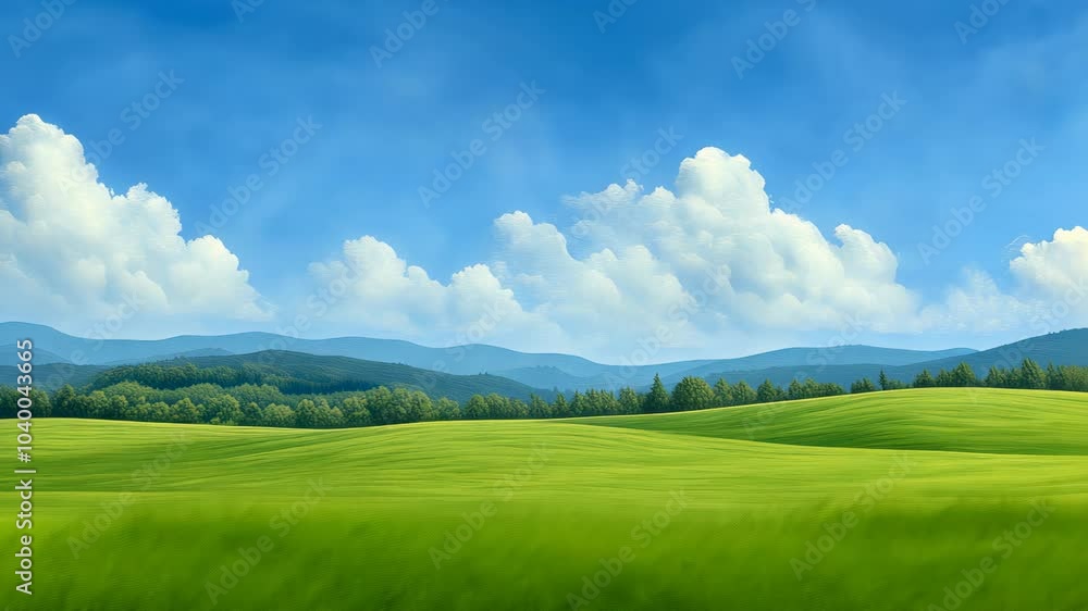 Landscape with Green Rolling Hills, Blue Sky, and Fluffy Clouds, Perfect for Nature Themes, Springtime Inspiration, Digital Artwork, Serene Countryside Views Landscape with Green Rolling Hills, Blue Sky, and Fluffy Clouds, Perfect for Nature Themes, Springtime Inspiration, Digital Artwork, Serene Countryside Views