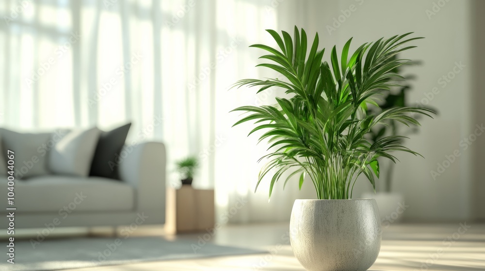 A green indoor plant in a contemporary pot, placed in a living room with modern decor, adds natural greenery to the space. A green indoor plant in a contemporary pot, placed in a living room with modern decor, adds natural greenery to the space.