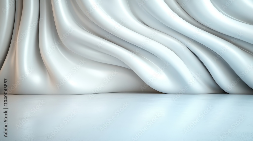 A modern minimalist representation of wave-like structures cascading gently against a serene and simple environment, creating an ambiance of elegance and peace. A modern minimalist representation of wave-like structures cascading gently against a serene and simple environment, creating an ambiance of elegance and peace.