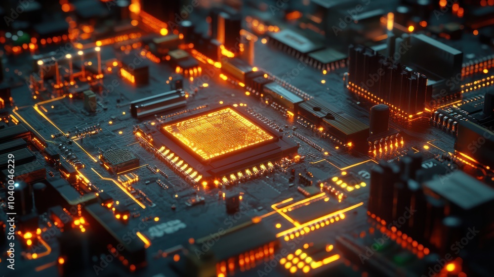 Glowing computer chip and CPU motherboard technology circuit board Glowing computer chip and CPU motherboard technology circuit board