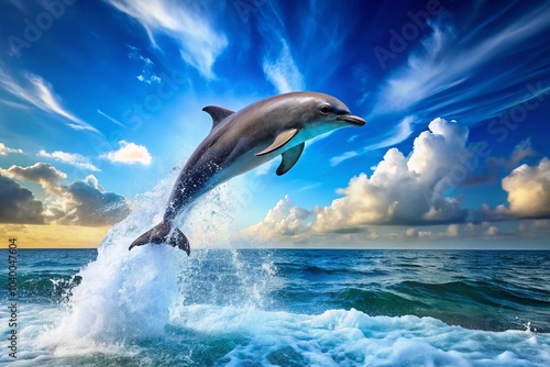 Joyful Dolphin Leaping from Ocean Waves - Symbol of Freedom and Happiness in Nature