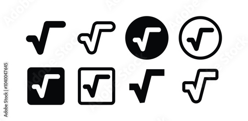 set of square root symbol icon vector design black white color simple flat illustration collection isolated