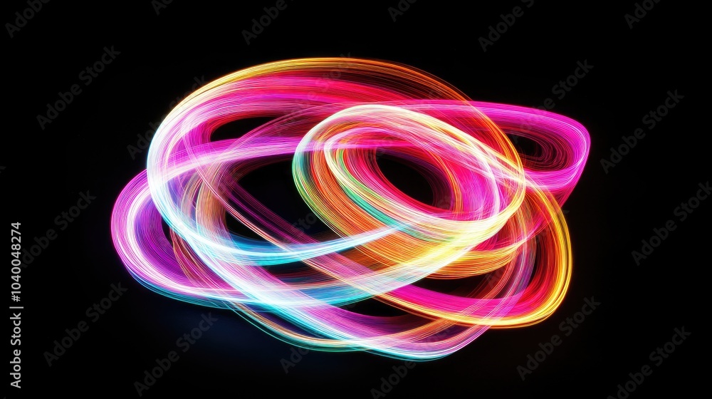 Bright, flowing streams of neon light twisting in a spiral on a black background, otherworldly and surreal. Bright, flowing streams of neon light twisting in a spiral on a black background, otherworldly and surreal.
