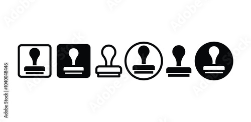 set of rubber stamp symbol icon vector design black white color simple flat illustration collection isolated