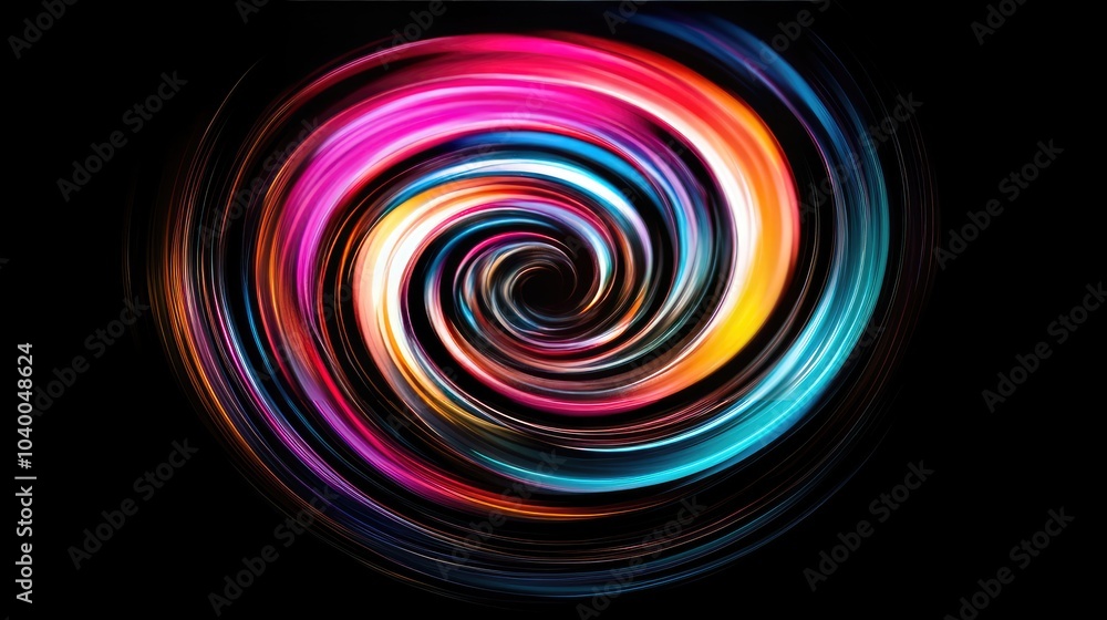 Dynamic spiral of swirling vivid colors with a black background, creating a feeling of motion and depth. Dynamic spiral of swirling vivid colors with a black background, creating a feeling of motion and depth.
