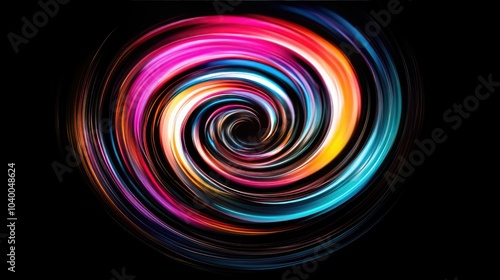 Dynamic spiral of swirling vivid colors with a black background, creating a feeling of motion and depth.