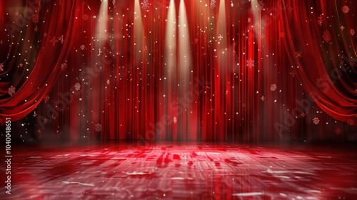 Red Stage Christmas Background - a vibrant and festive visual. The red stage backdrop creates a warm and joyful holiday atmosphere.
