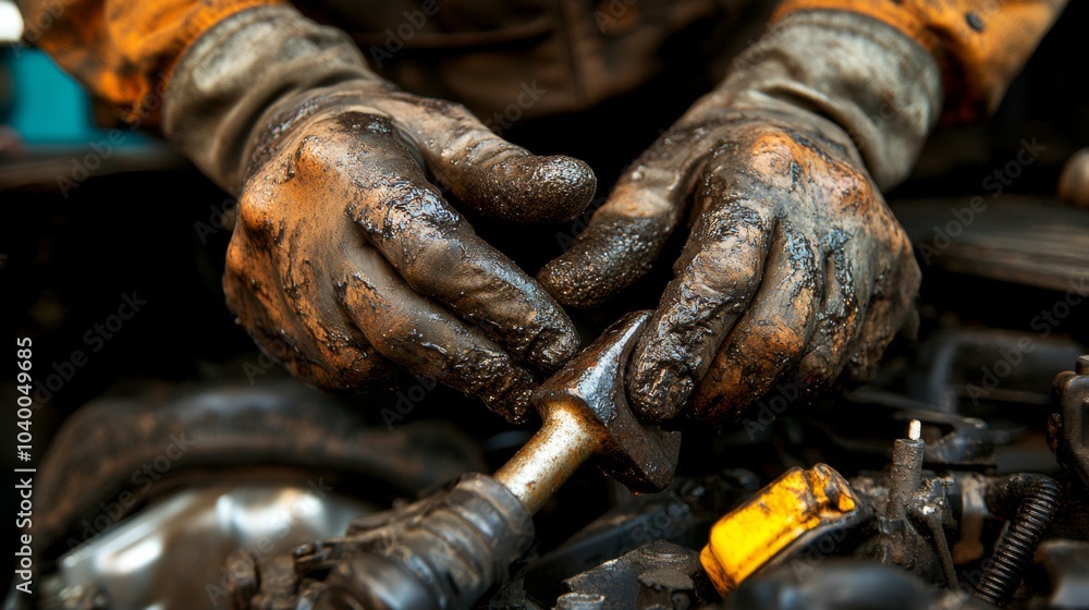 Close-up of Oil-Soaked Hands Working on a Machine Close-up of Oil-Soaked Hands Working on a Machine