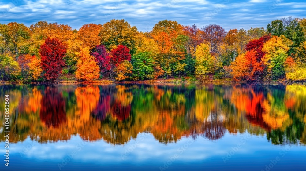 Vibrant Autumn Reflection in Calm Water Vibrant Autumn Reflection in Calm Water