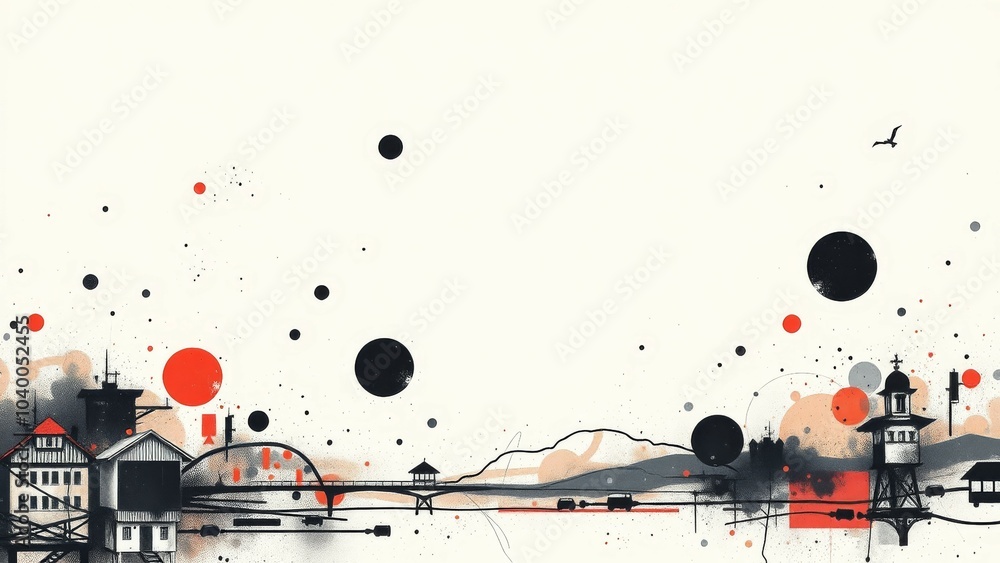 Obraz premium Abstract cityscape with red and black circles