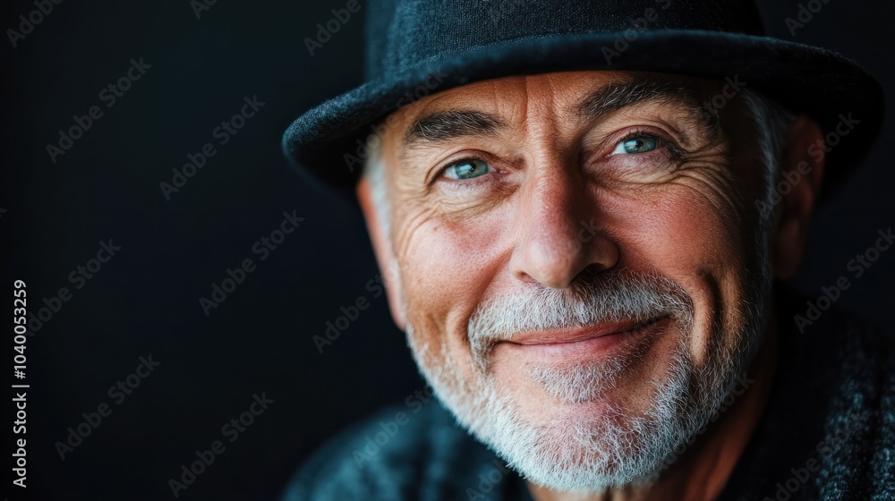 Happy senior man wearing a black hat Happy senior man wearing a black hat
