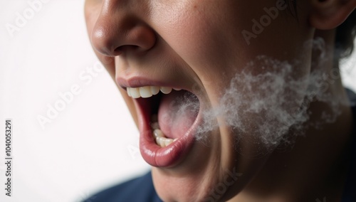 Individual expelling airborne viruses upon coughing photo