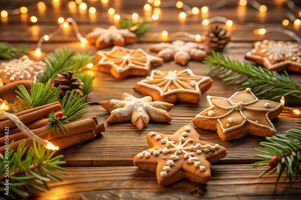 Long Exposure Christmas Cookies with Sparkling Sugar and Festive Decorations Long Exposure Christmas Cookies with Sparkling Sugar and Festive Decorations