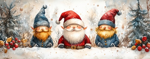 Happy Holiday Scene with Santa and Festive Elves