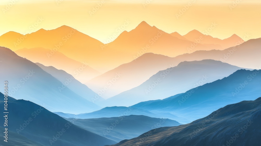 The view of the mountains at sunrise, with soft golden light illuminating the peaks and valleys, is a peaceful start to the day. The view of the mountains at sunrise, with soft golden light illuminating the peaks and valleys, is a peaceful start to the day.