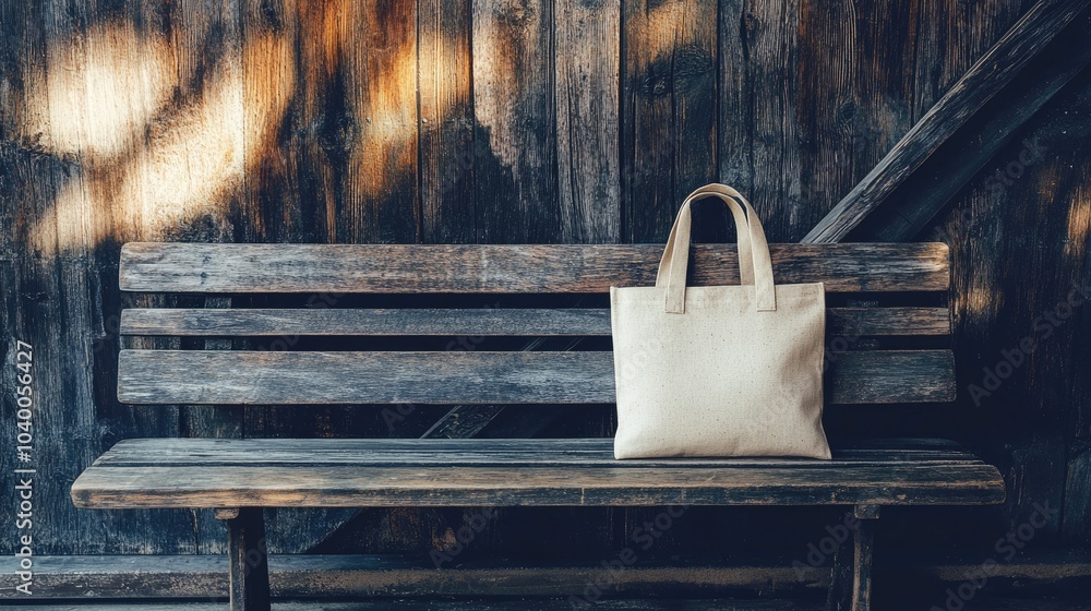 Obraz premium Stylish Unbranded Canvas Tote Bag on Wooden Bench