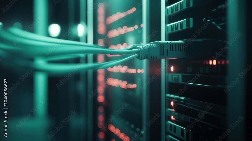 Internet LAN cable In a modern server room For storing and transmitting information through a secure internet technology network. Internet LAN cable In a modern server room For storing and transmitting information through a secure internet technology network.