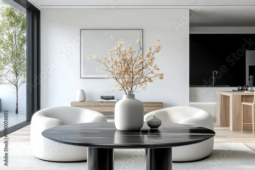 Minimalist and japandi style  interior design of modern white living room