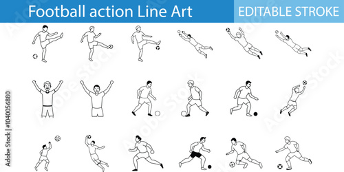 Soccer Players Action Line Art Illustrations Editable