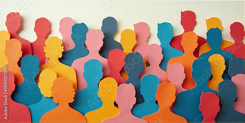 Illustrative representation of the diversity of different people colored silhouettes of human persons