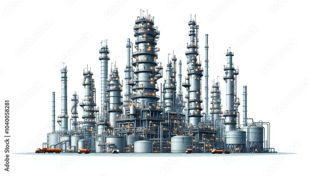Obraz premium Industrial Refinery Complex with Mountainous Backdrop